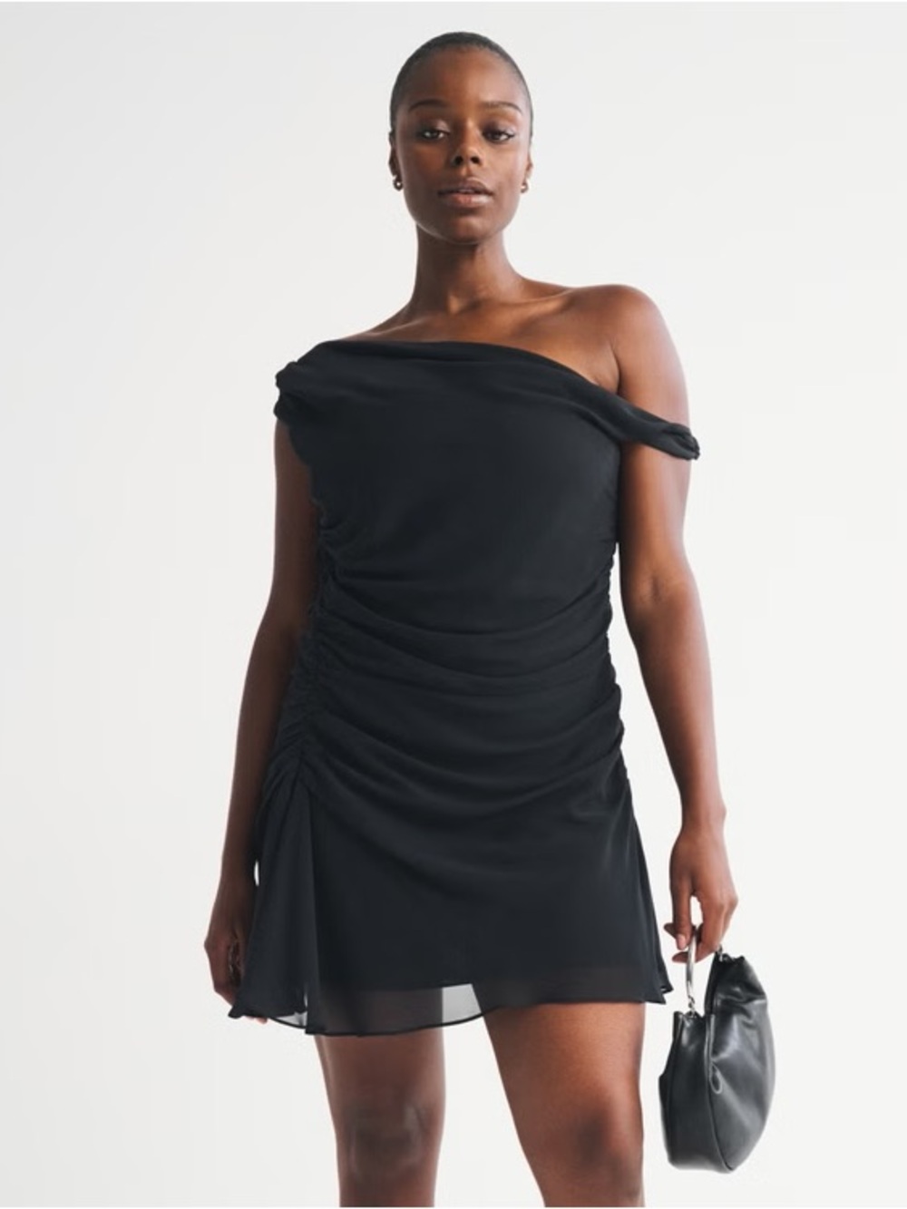 Abercrombie & Fitch One Shoulder Draped Mini Dress in Black, Women’s Medium Tall